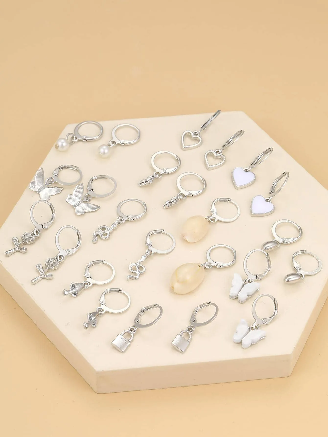 12pairs Butterfly & Heart Drop Earrings