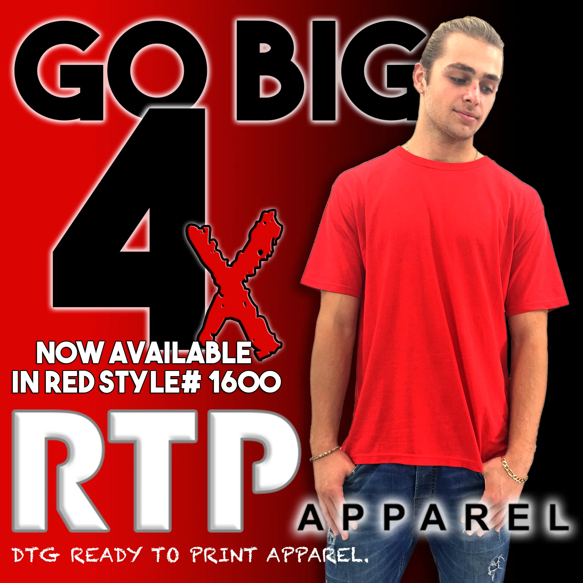 1600 - RED - Crew Neck T-Shirt DTG Ready To Print