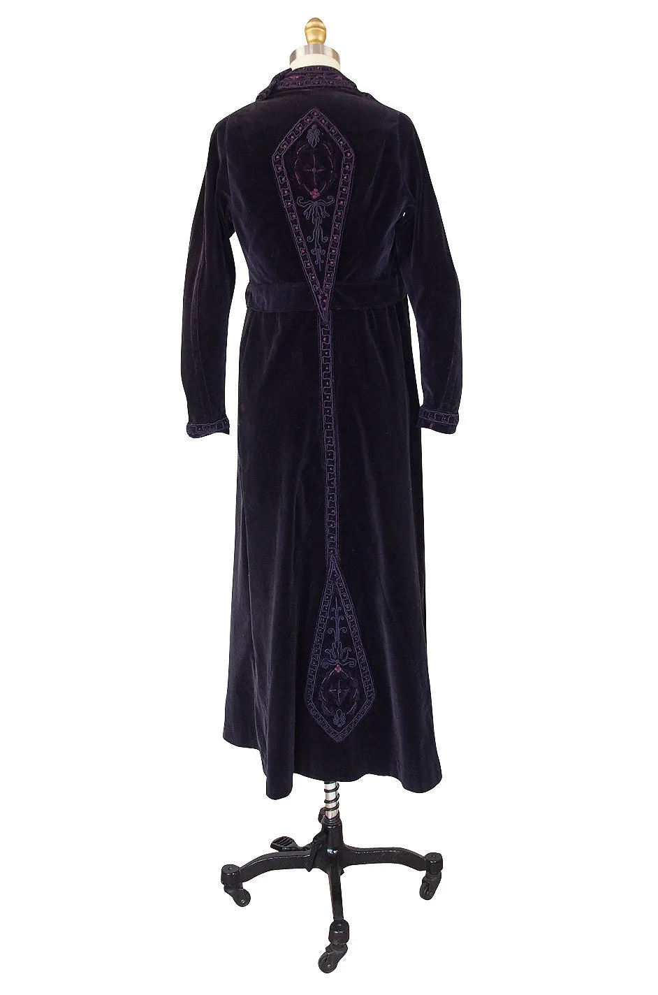 1910s Velvet Emboridered & Applique Panel Dress