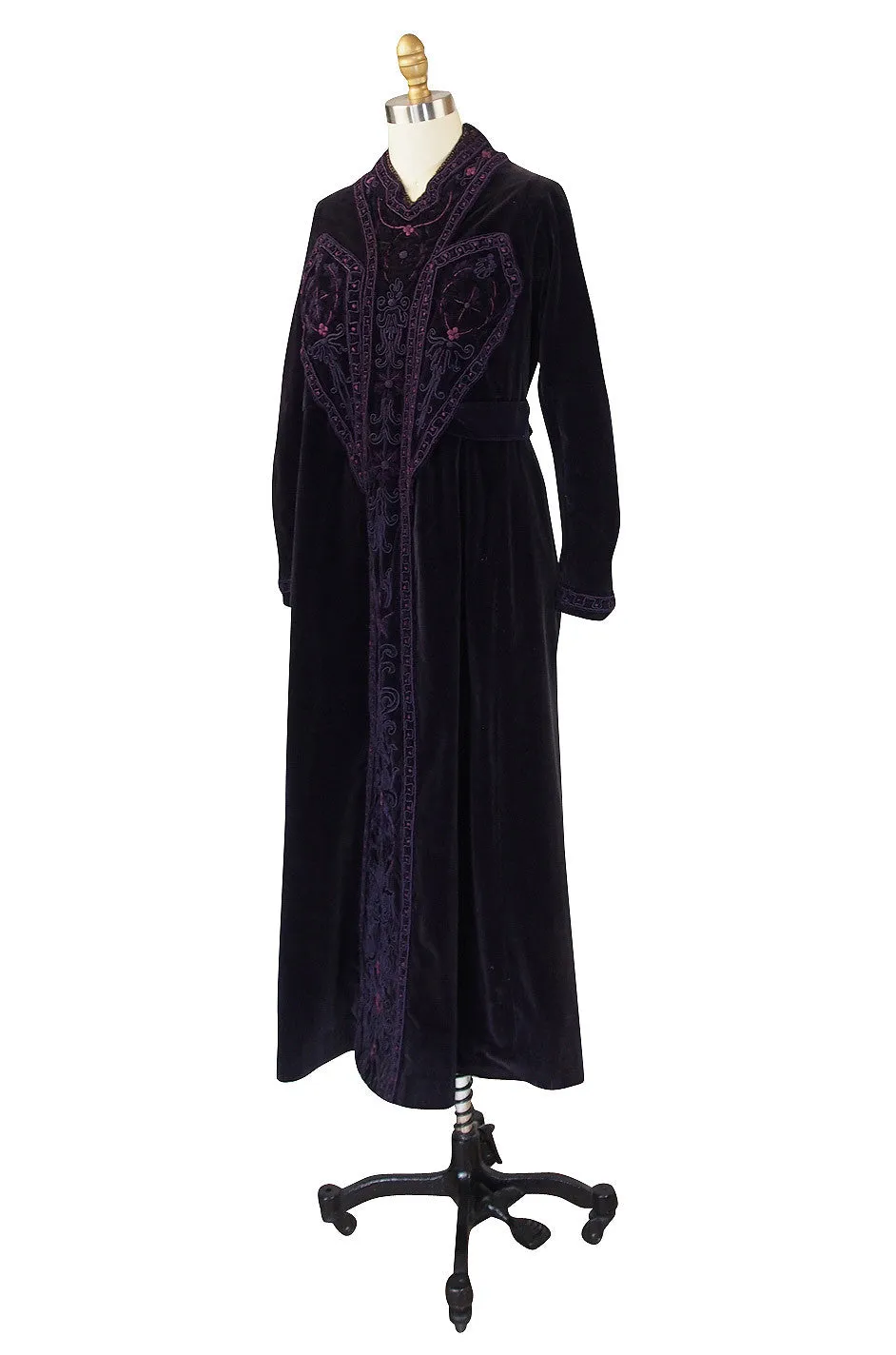 1910s Velvet Emboridered & Applique Panel Dress