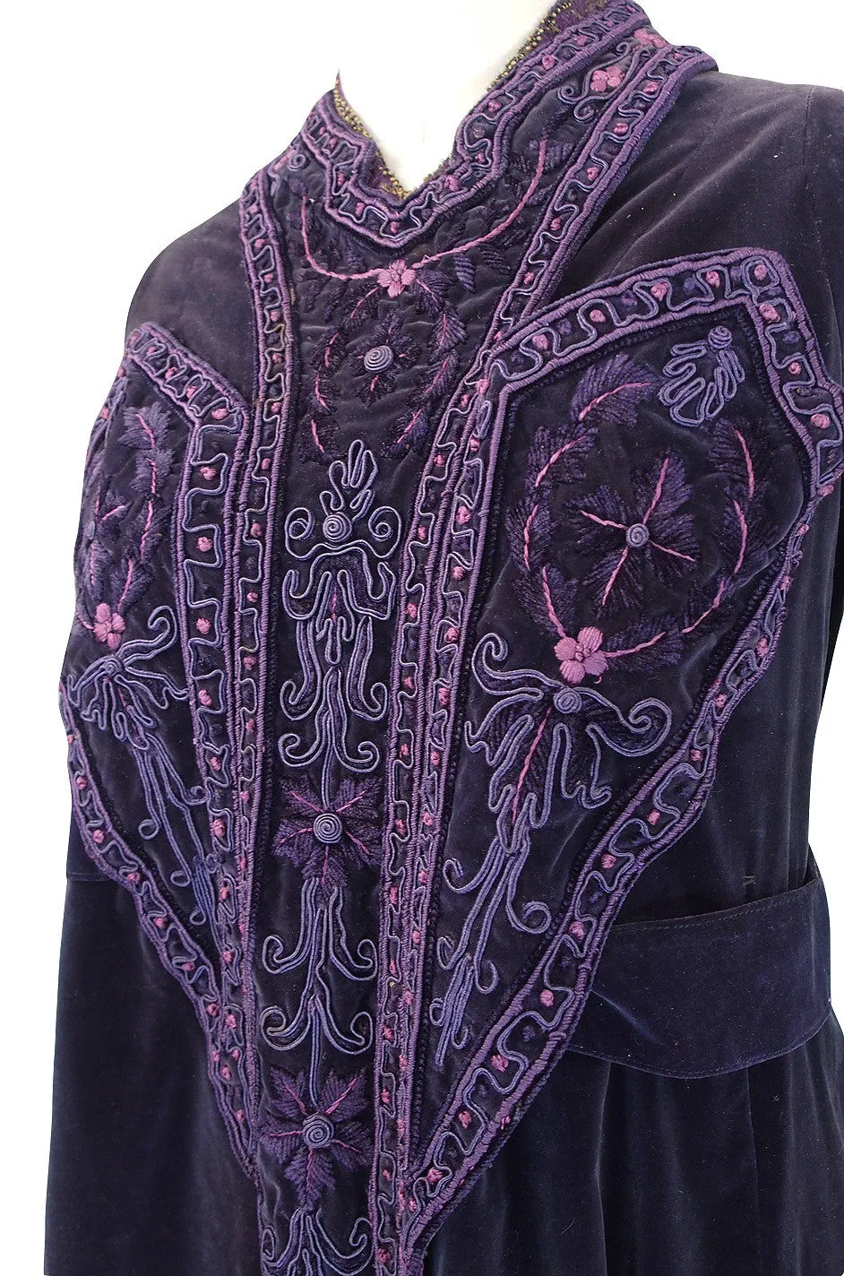 1910s Velvet Emboridered & Applique Panel Dress