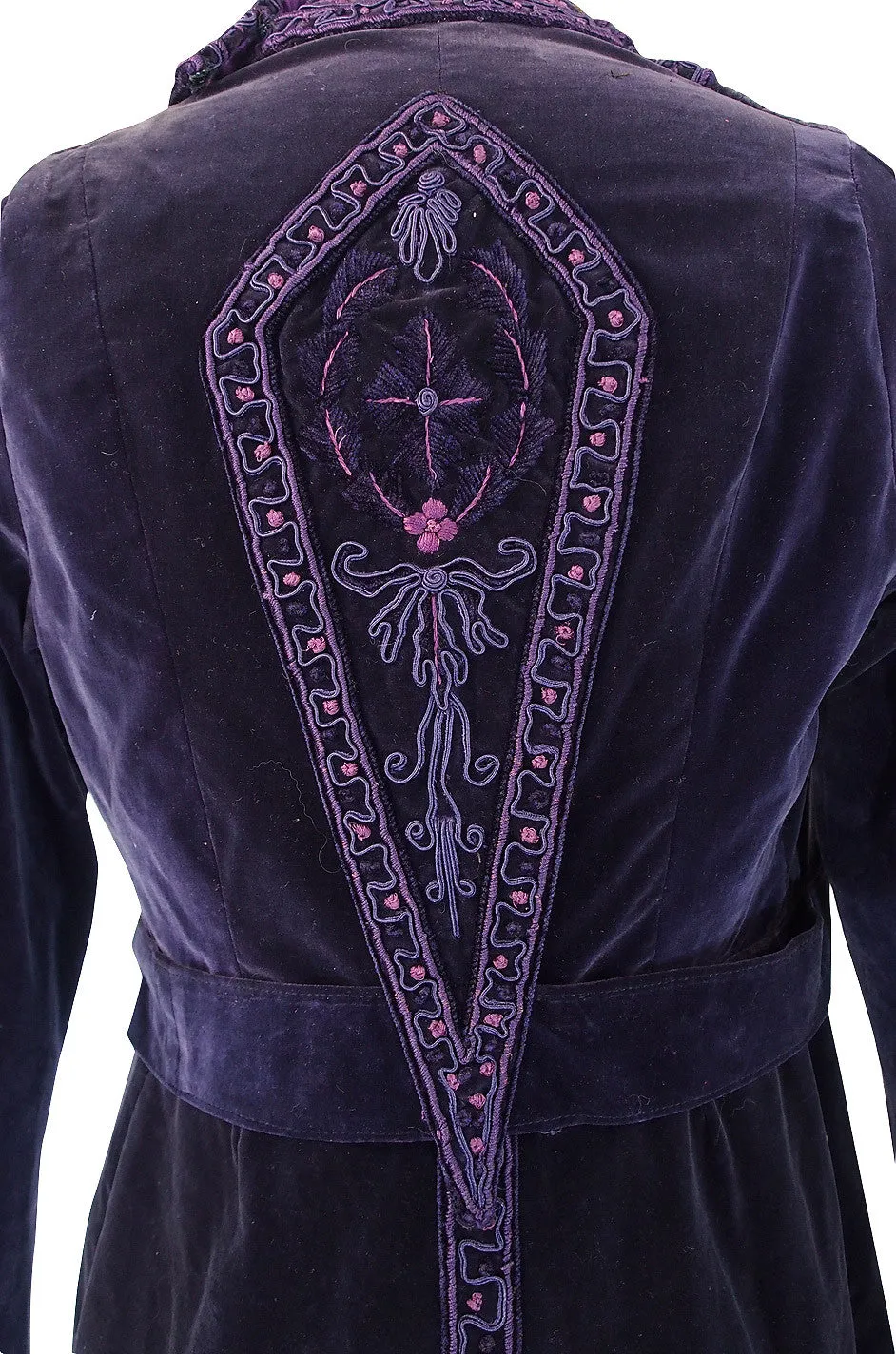 1910s Velvet Emboridered & Applique Panel Dress