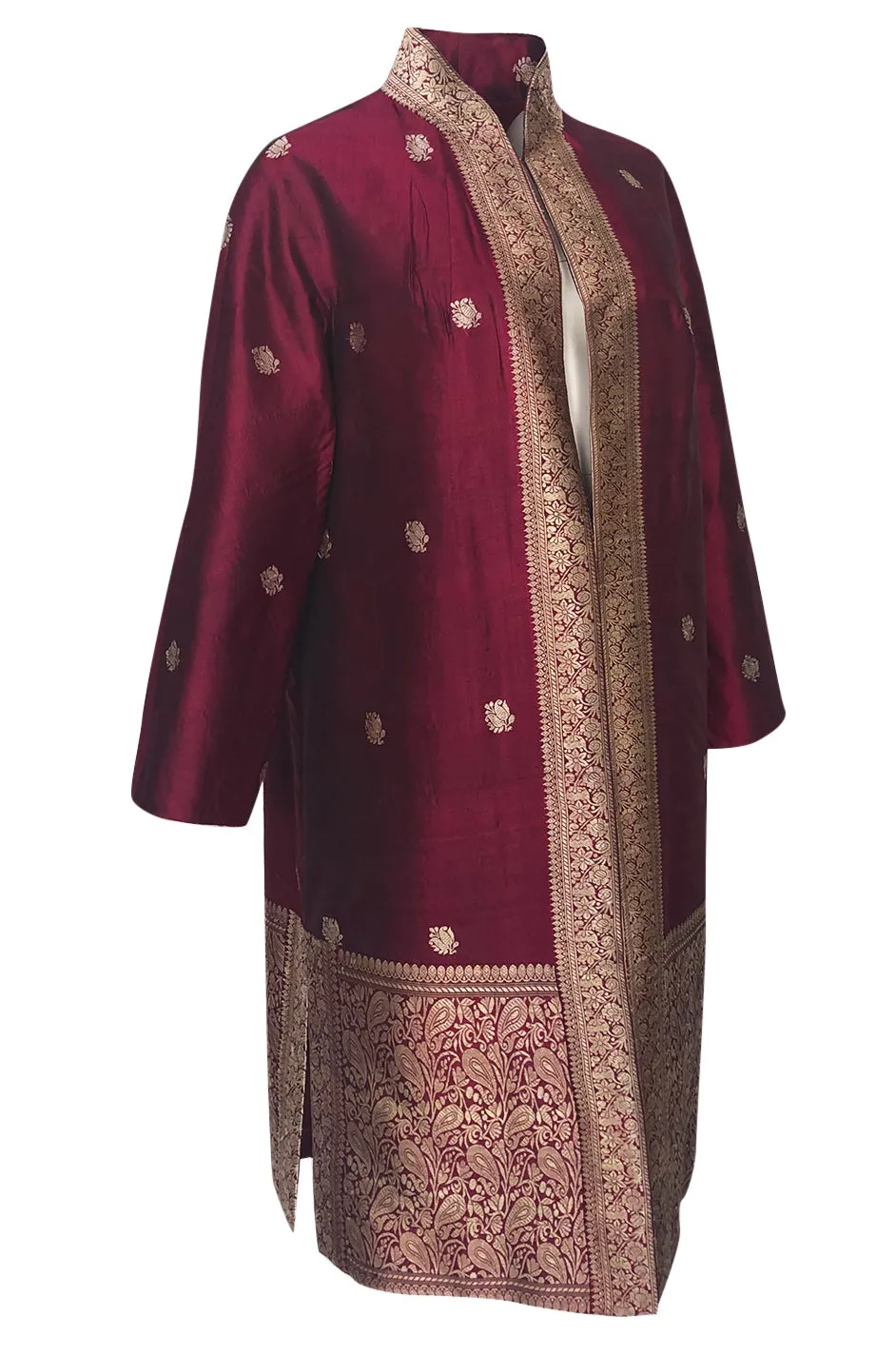 1950s Handmade Woven Gold & Deep Red Shantung Silk Evening Coat