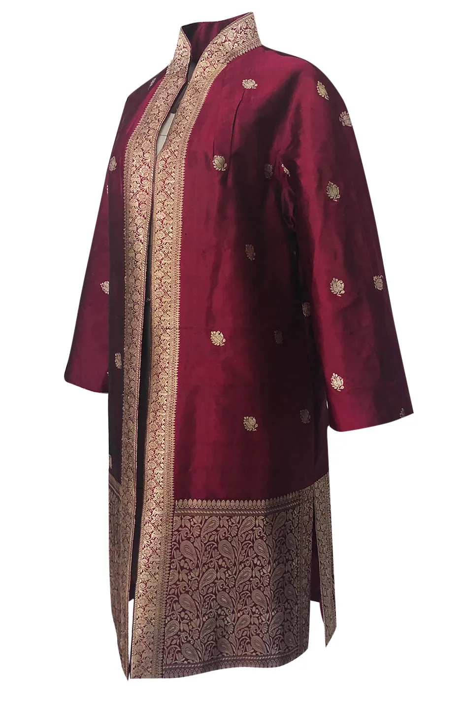 1950s Handmade Woven Gold & Deep Red Shantung Silk Evening Coat