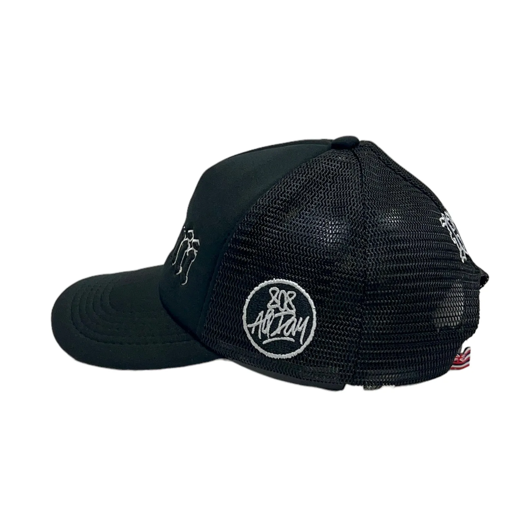 808ALLDAY Black OE Hawaii Embroidered Trucker Hat