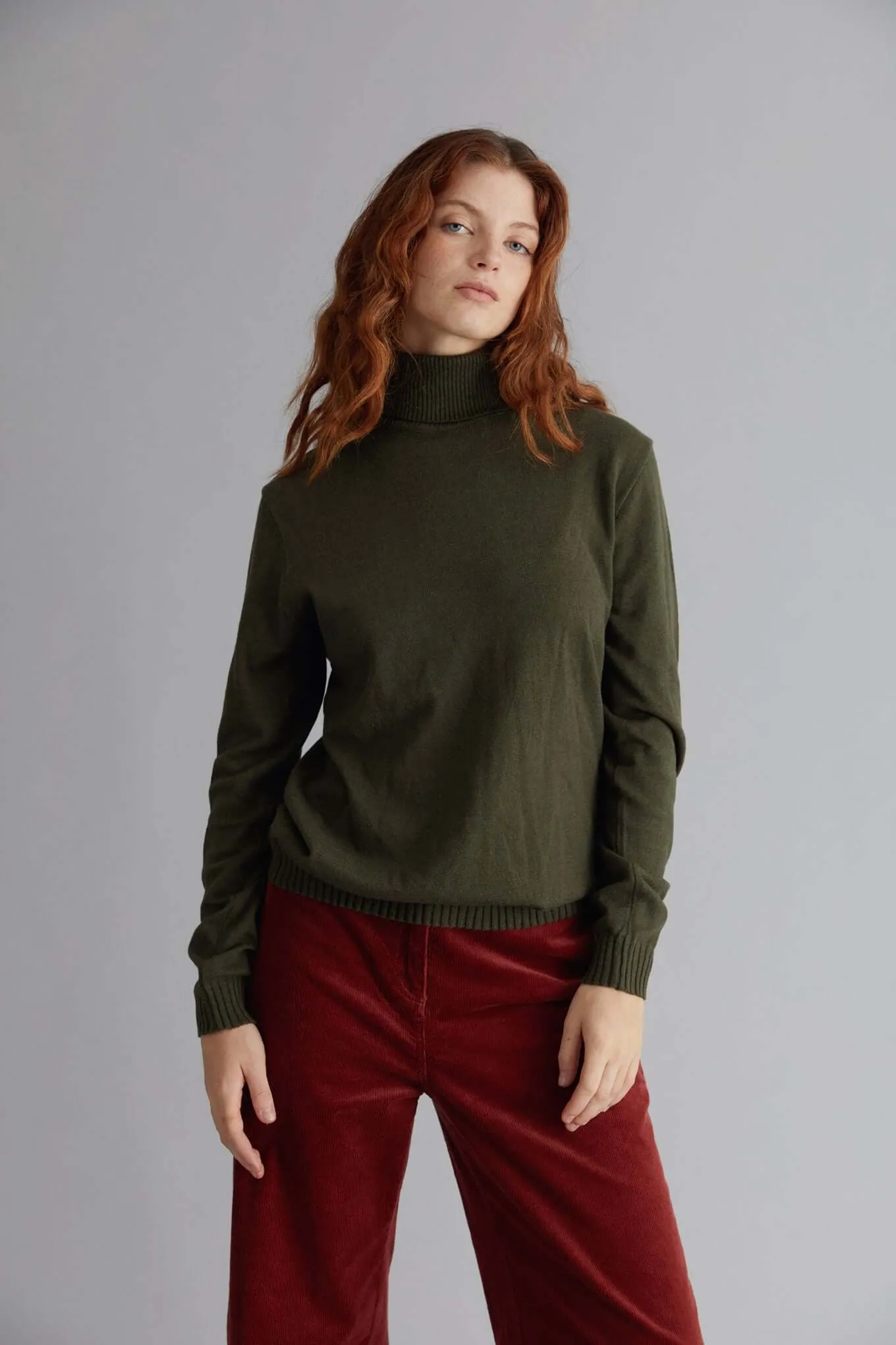 ADIL - Organic Cotton  Cashmere Blend Jumper Khaki