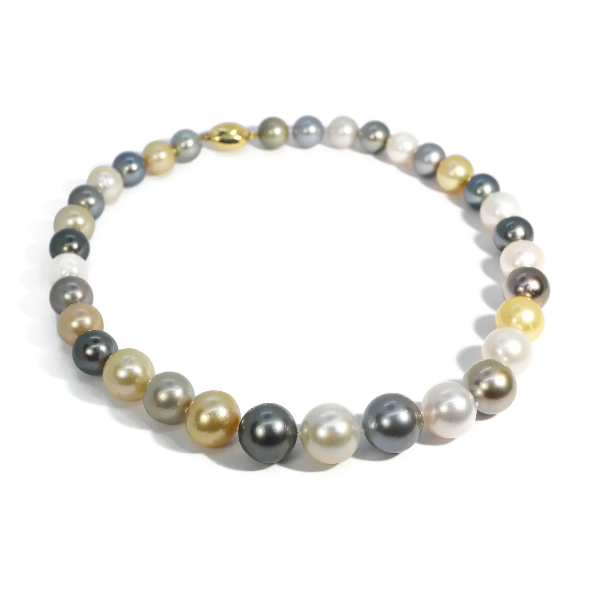 AFJ - Gemstone Collection - Graduated Multicolor Natural Pearl Necklace, Yellow Gold Clasp