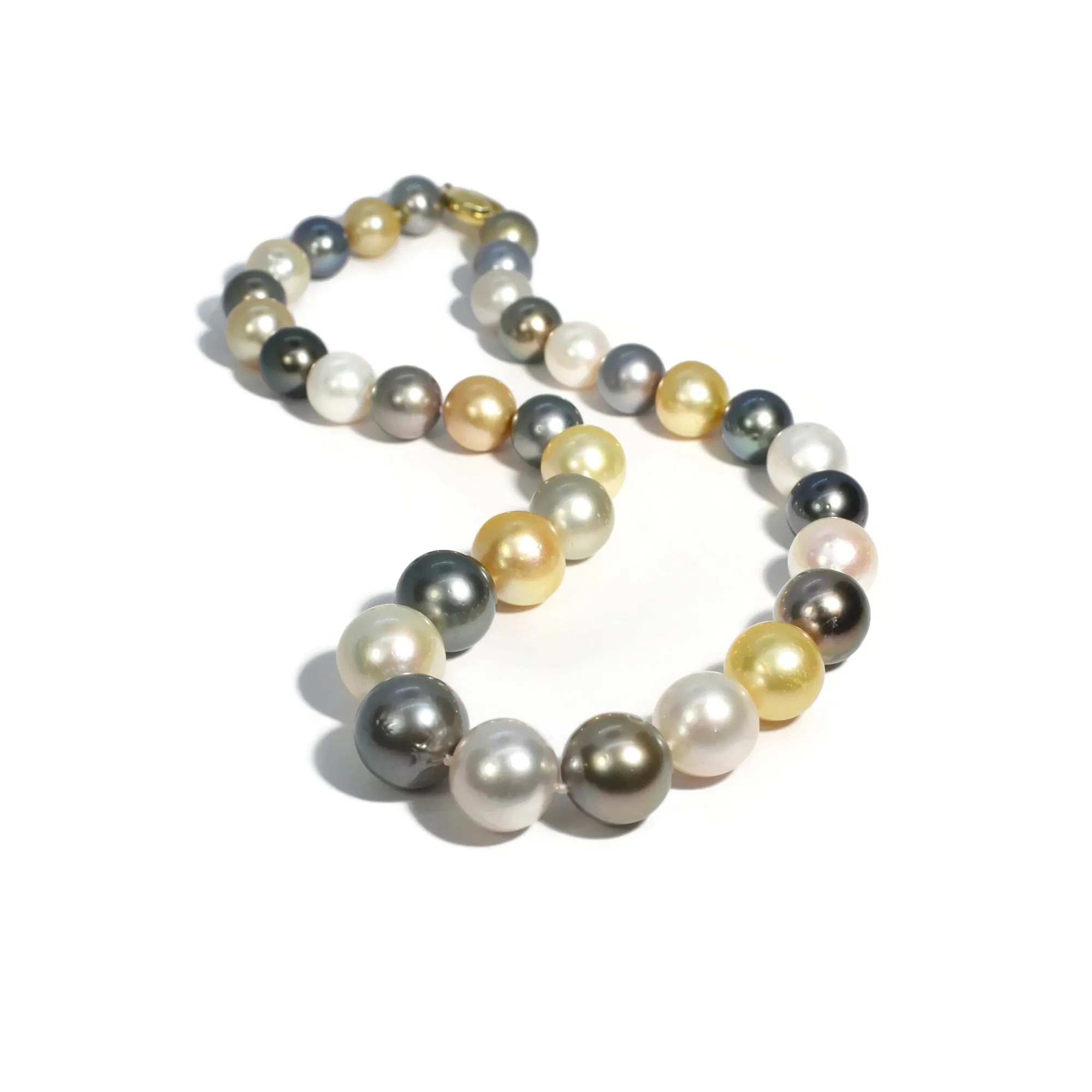 AFJ - Gemstone Collection - Graduated Multicolor Natural Pearl Necklace, Yellow Gold Clasp