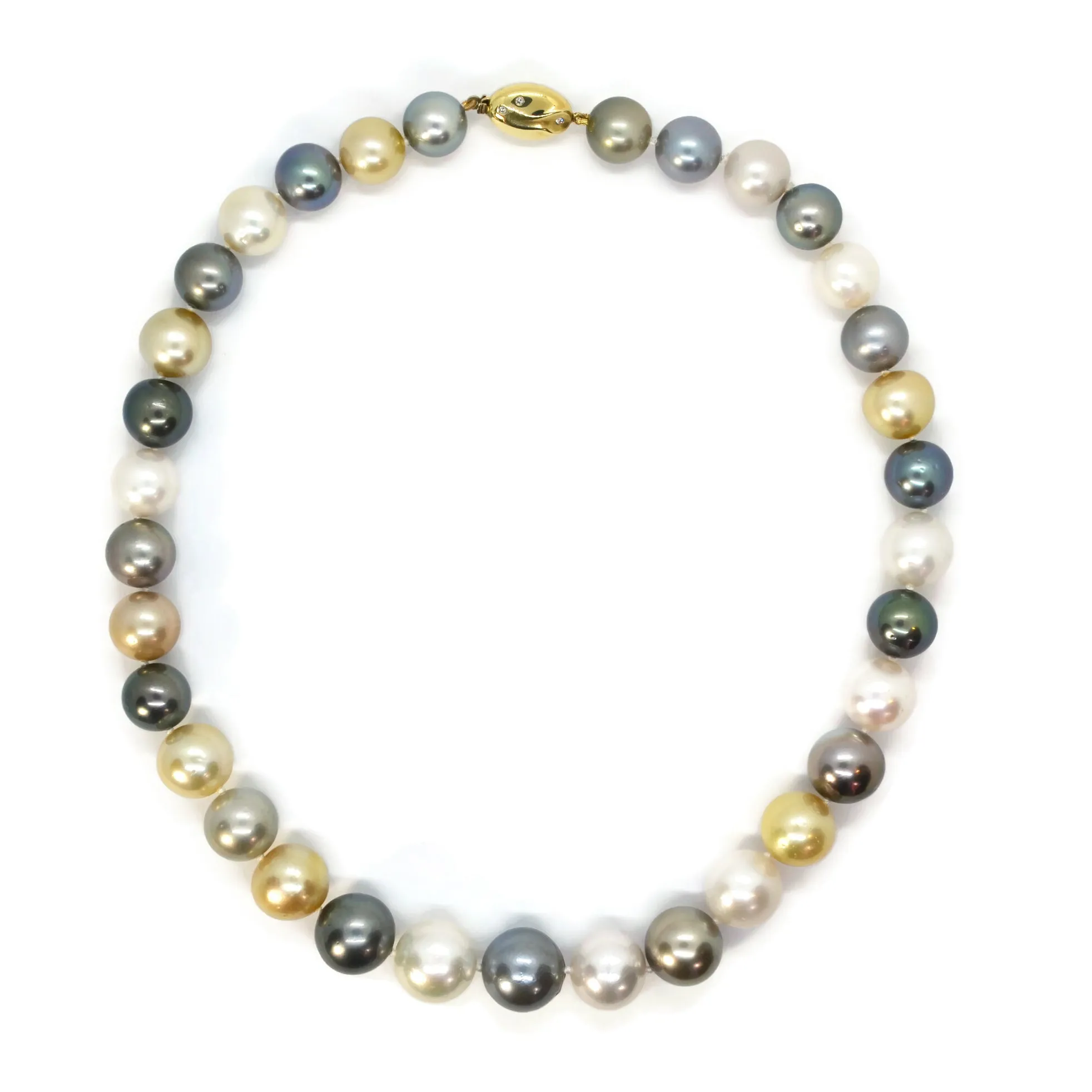 AFJ - Gemstone Collection - Graduated Multicolor Natural Pearl Necklace, Yellow Gold Clasp