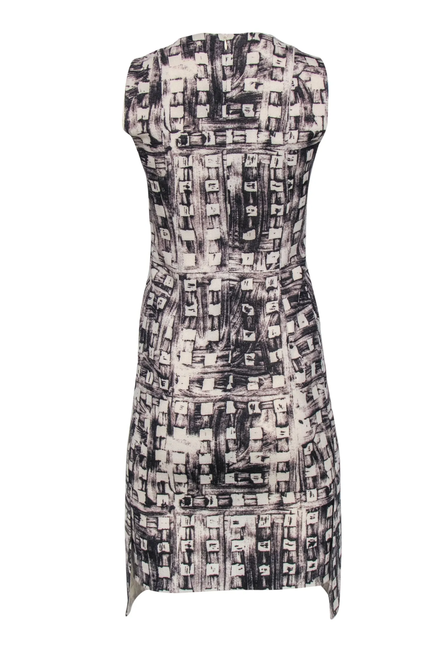 Akris - Beige & Black Abstract Print Sleeveless Wool A-Line Dress Sz 4