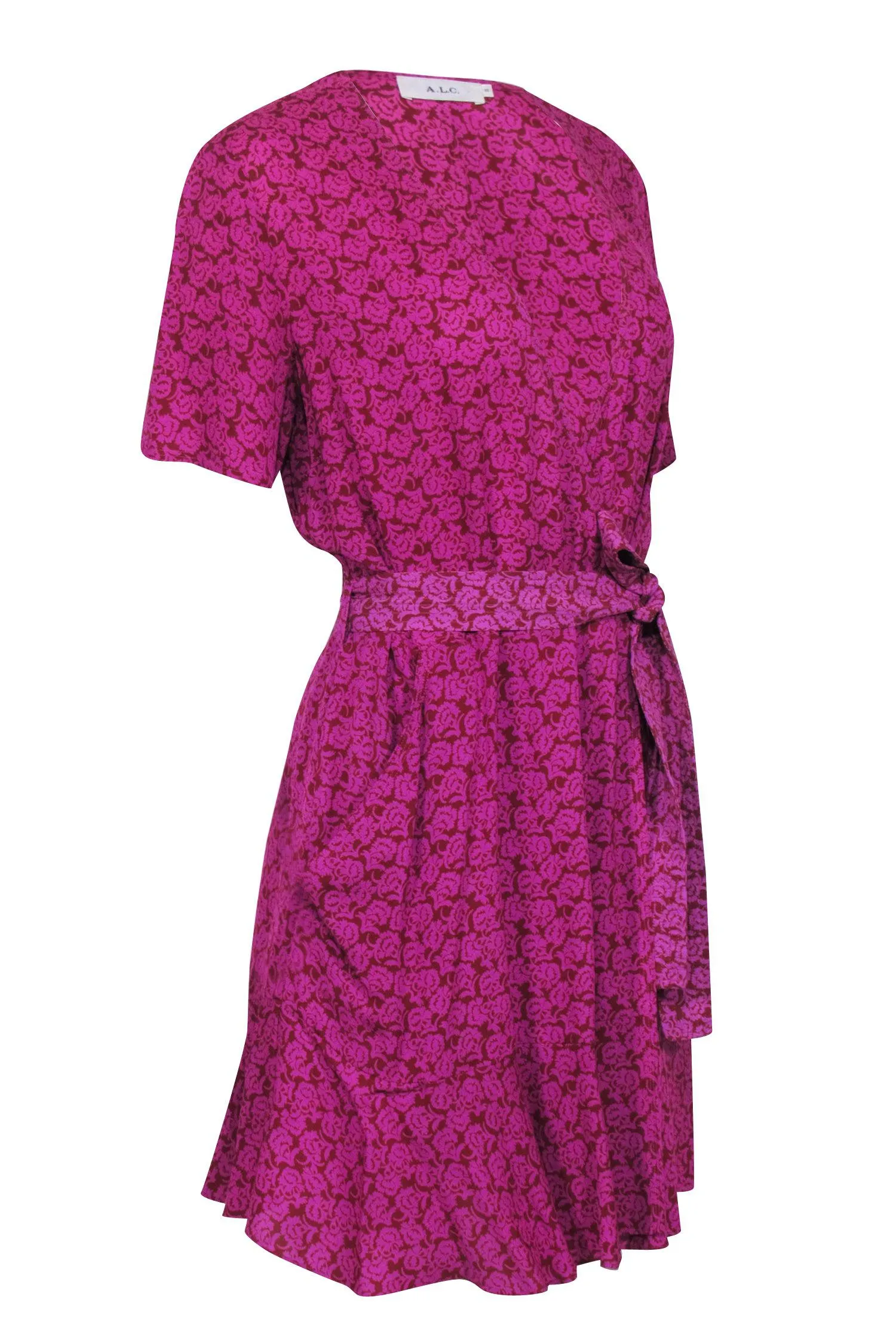 A.L.C. - Pink & Red Print Short Sleeve Wrap Dress Sz 10