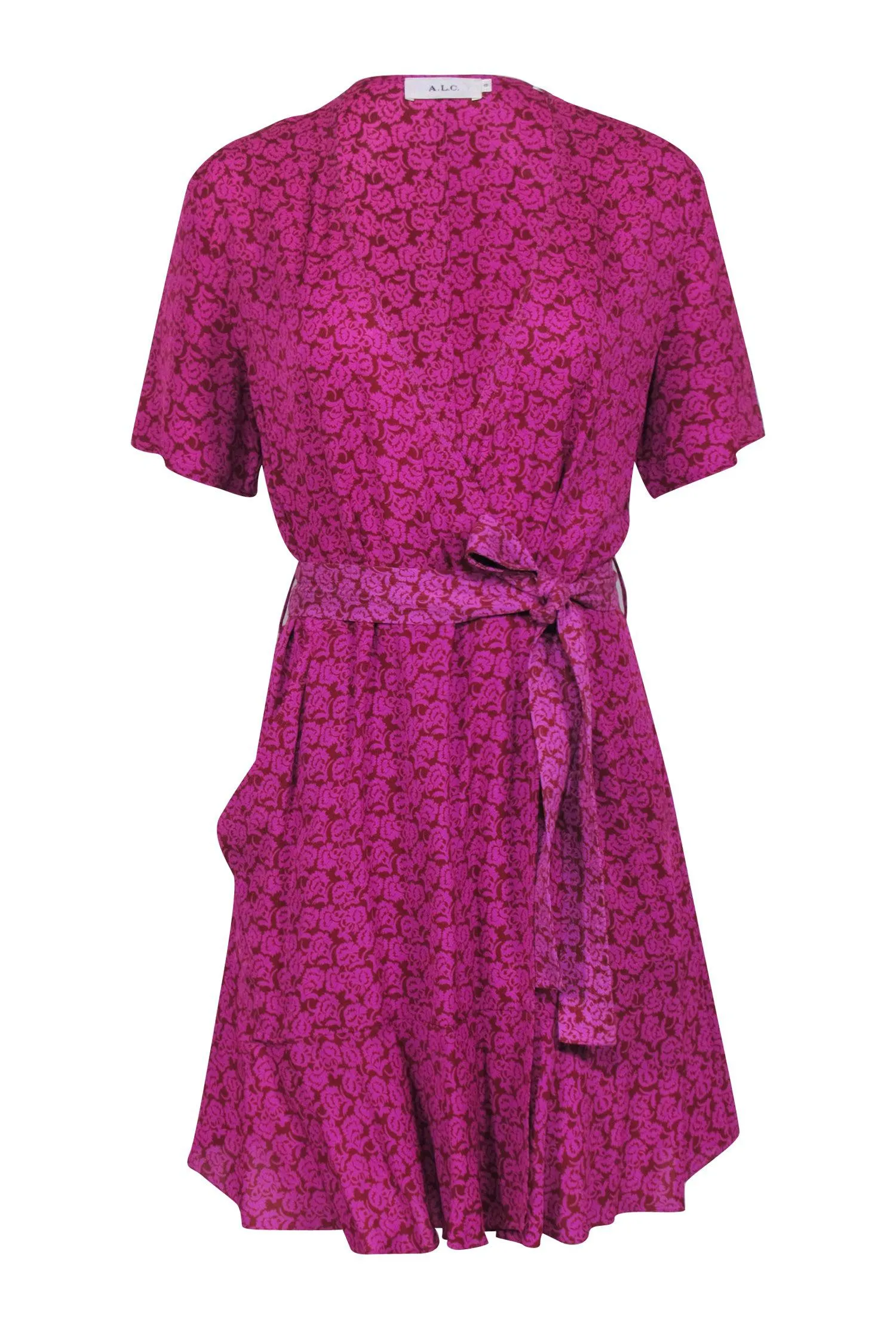 A.L.C. - Pink & Red Print Short Sleeve Wrap Dress Sz 10