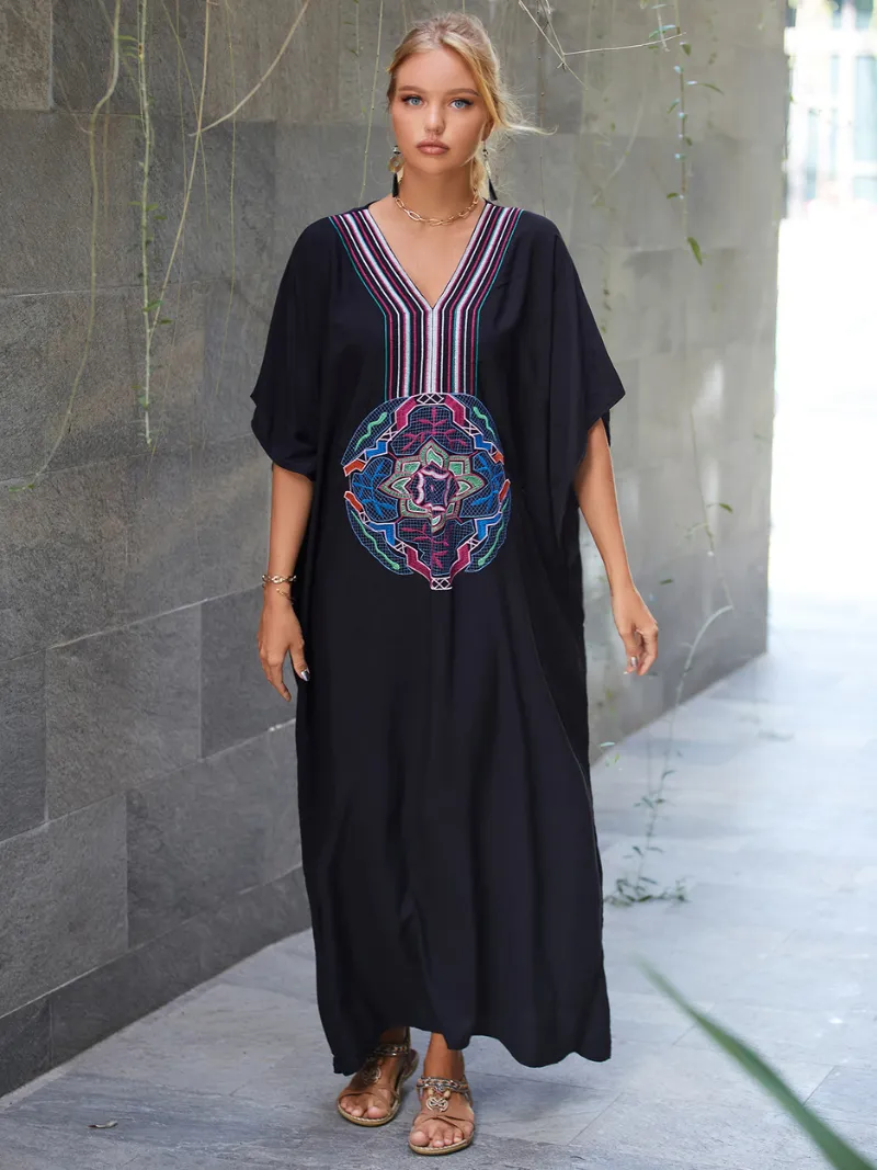 All You Need Women's Rayon Black Kaftan Dress