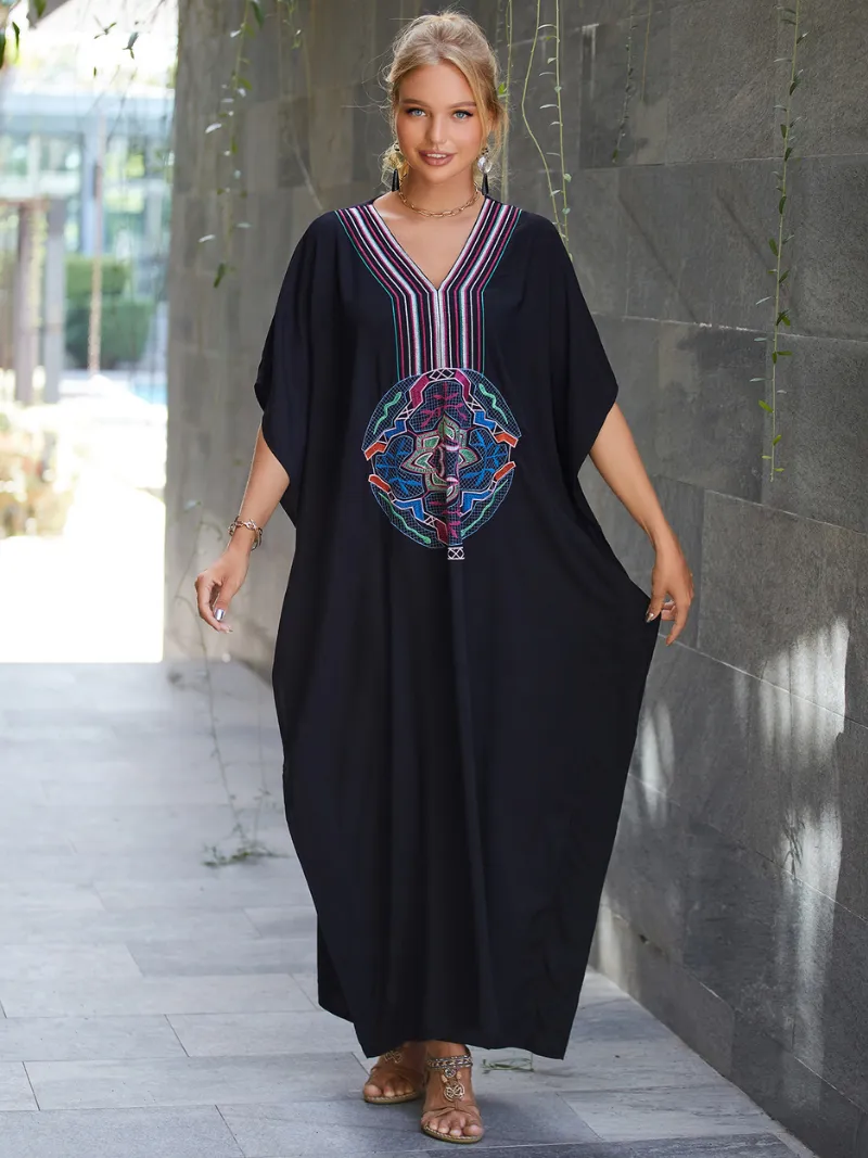 All You Need Women's Rayon Black Kaftan Dress