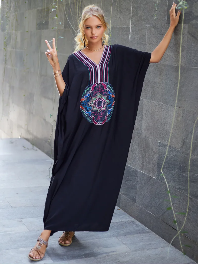 All You Need Women's Rayon Black Kaftan Dress