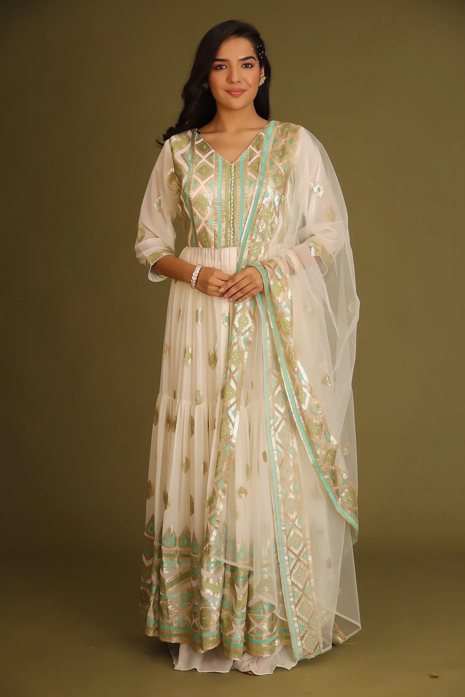 Anarkali Georgette Embroidered Suit with Sequins work.