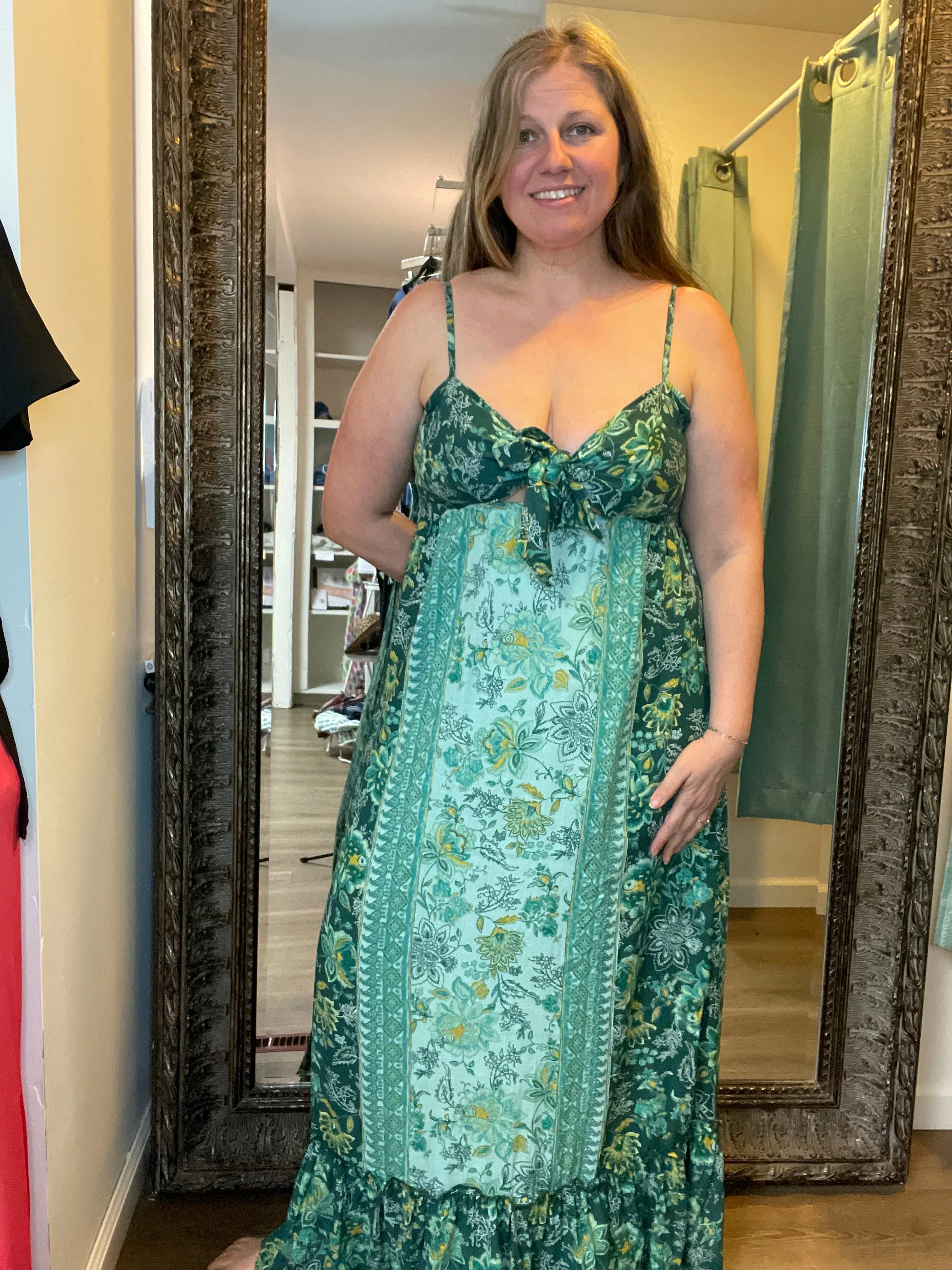 Angie Green Panel Tie Front Maxi Dress