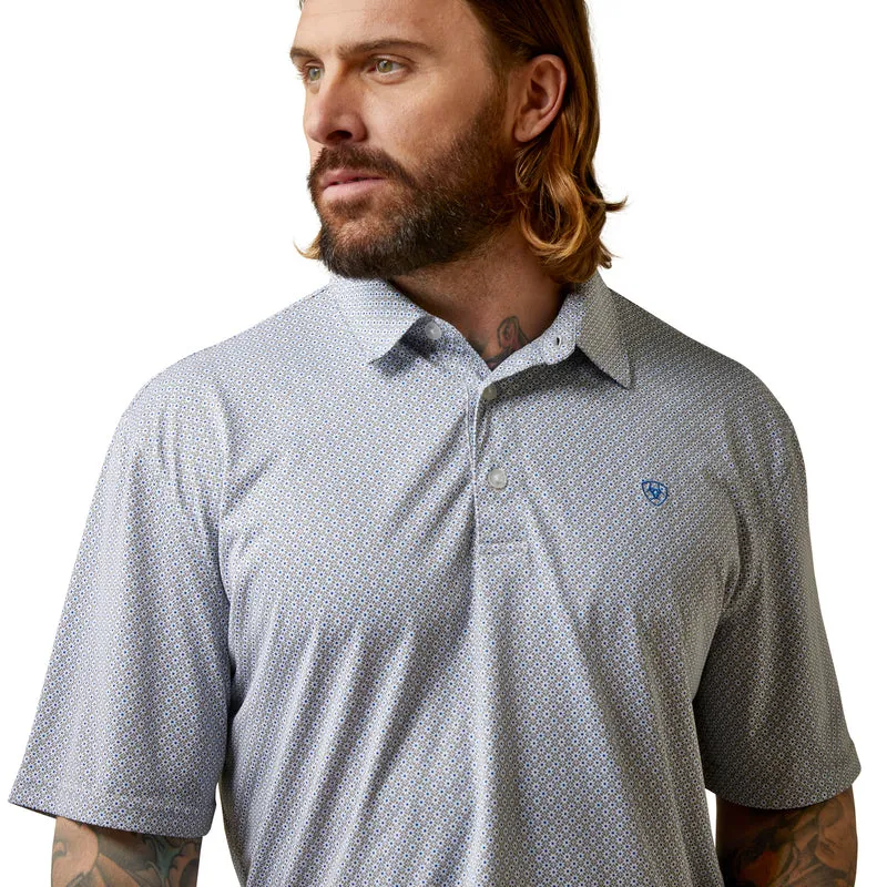 'Ariat' Men's All Over Print Tek Polo - Medium Grey