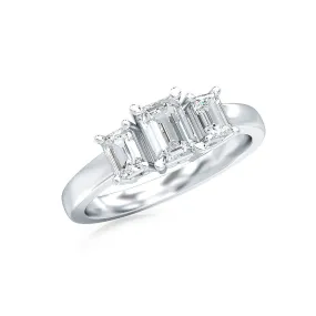 AUTRE - 14K White Gold 1.00ct Three Stone Emerald Cut Lab Grown Diamond Ring