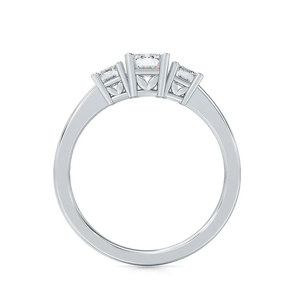 AUTRE - 14K White Gold 1.00ct Three Stone Emerald Cut Lab Grown Diamond Ring