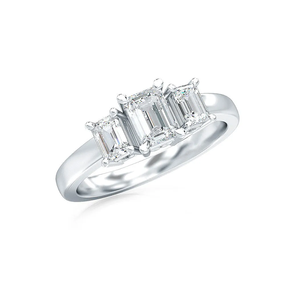 AUTRE - 14K White Gold 1.00ct Three Stone Emerald Cut Lab Grown Diamond Ring