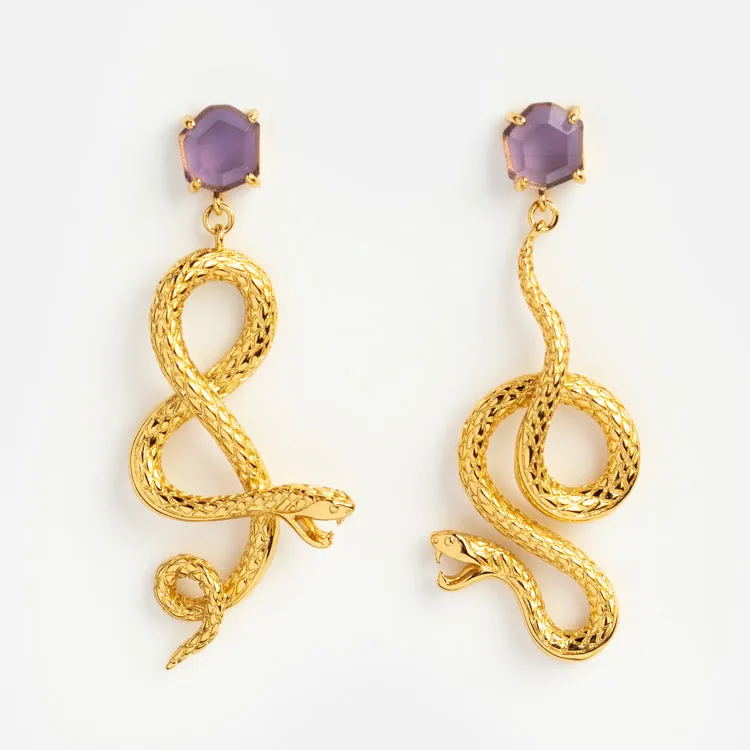 Awaken Amethyst Snake Earrings