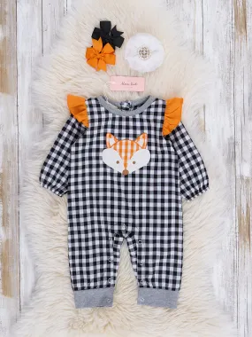 Black & White Gingham Little Fox Romper