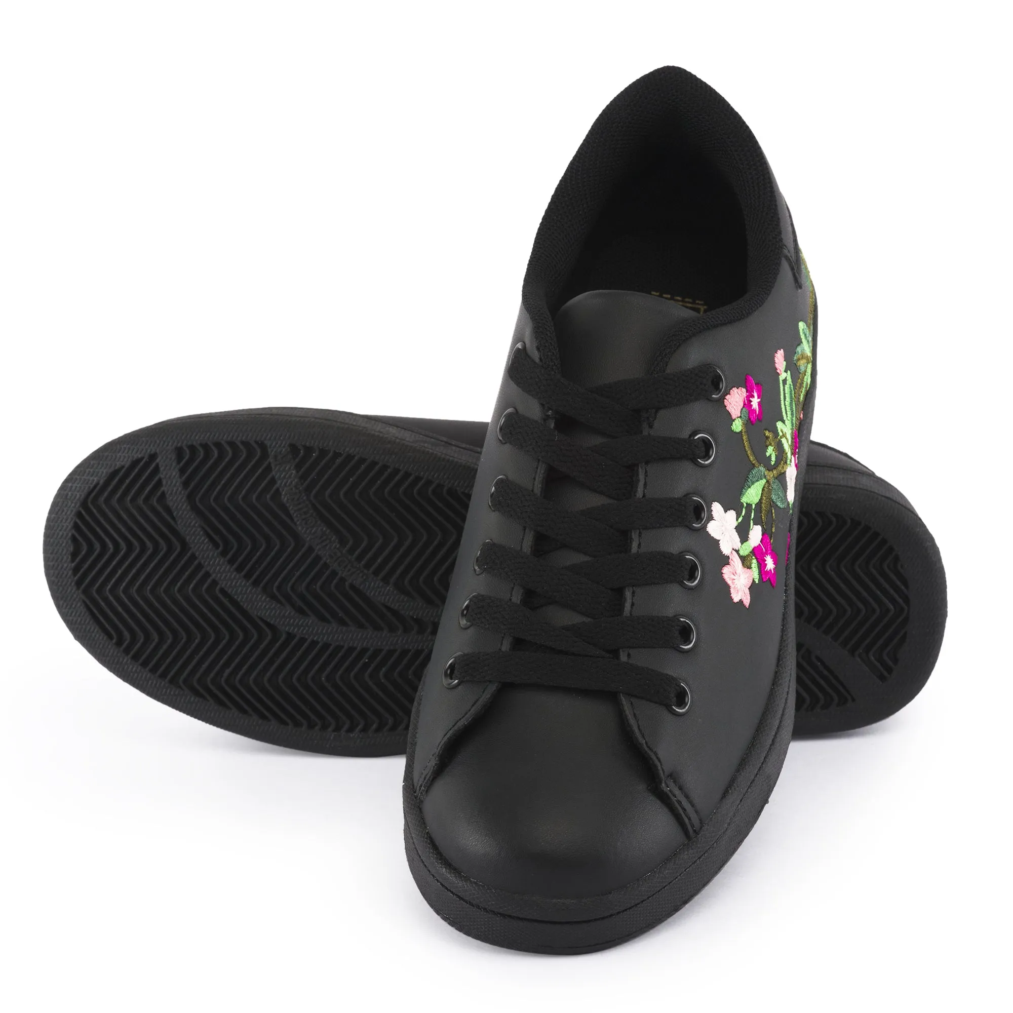 Black Floral Lace Up Trainer