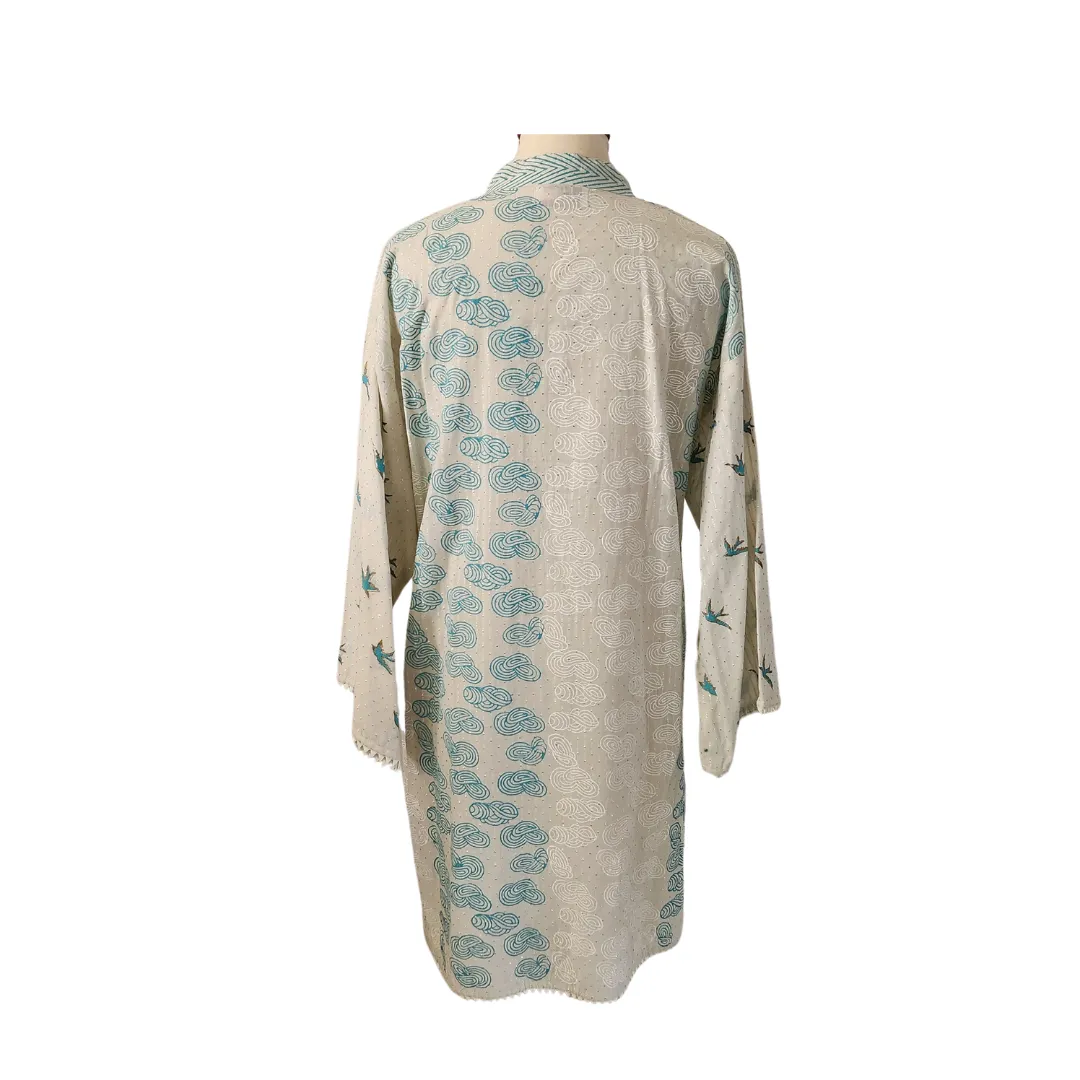 Blocked Light Blue Bird Block Print Kamdani Kurta | Gently Used |