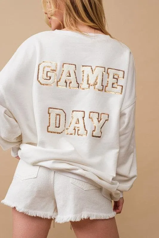 BLUE B Fleece Terry Football Sequin Patch Sweatshirt