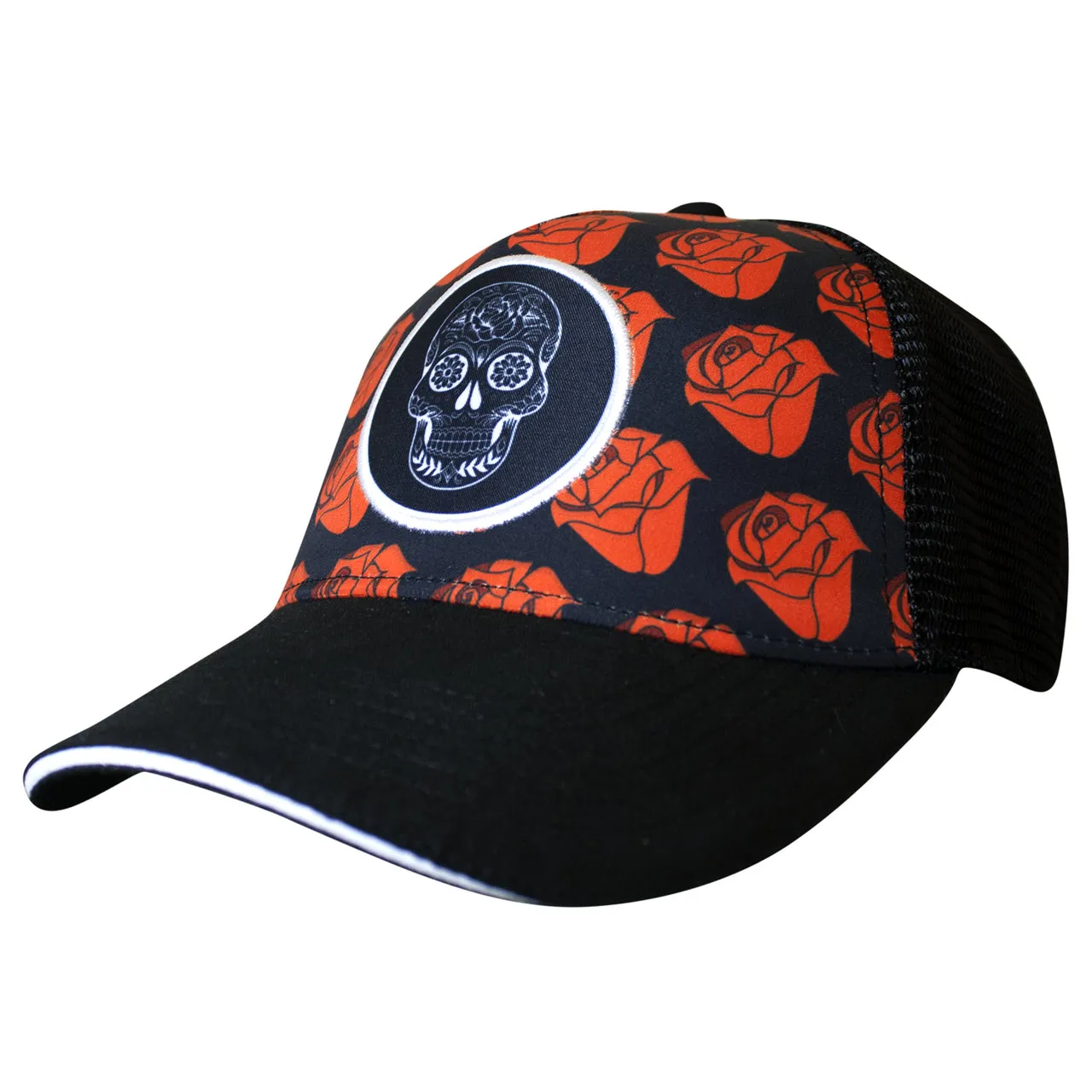 Calavera de Rosas Sugar Skull 5 Panel Trucker Hat