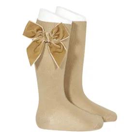 Camel Large Velvet Bow Socks