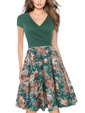 Contrast Patterned Skirt Surplice Dress