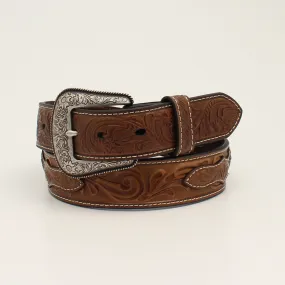 CROSS CONCHO BROWN FLORAL BELT