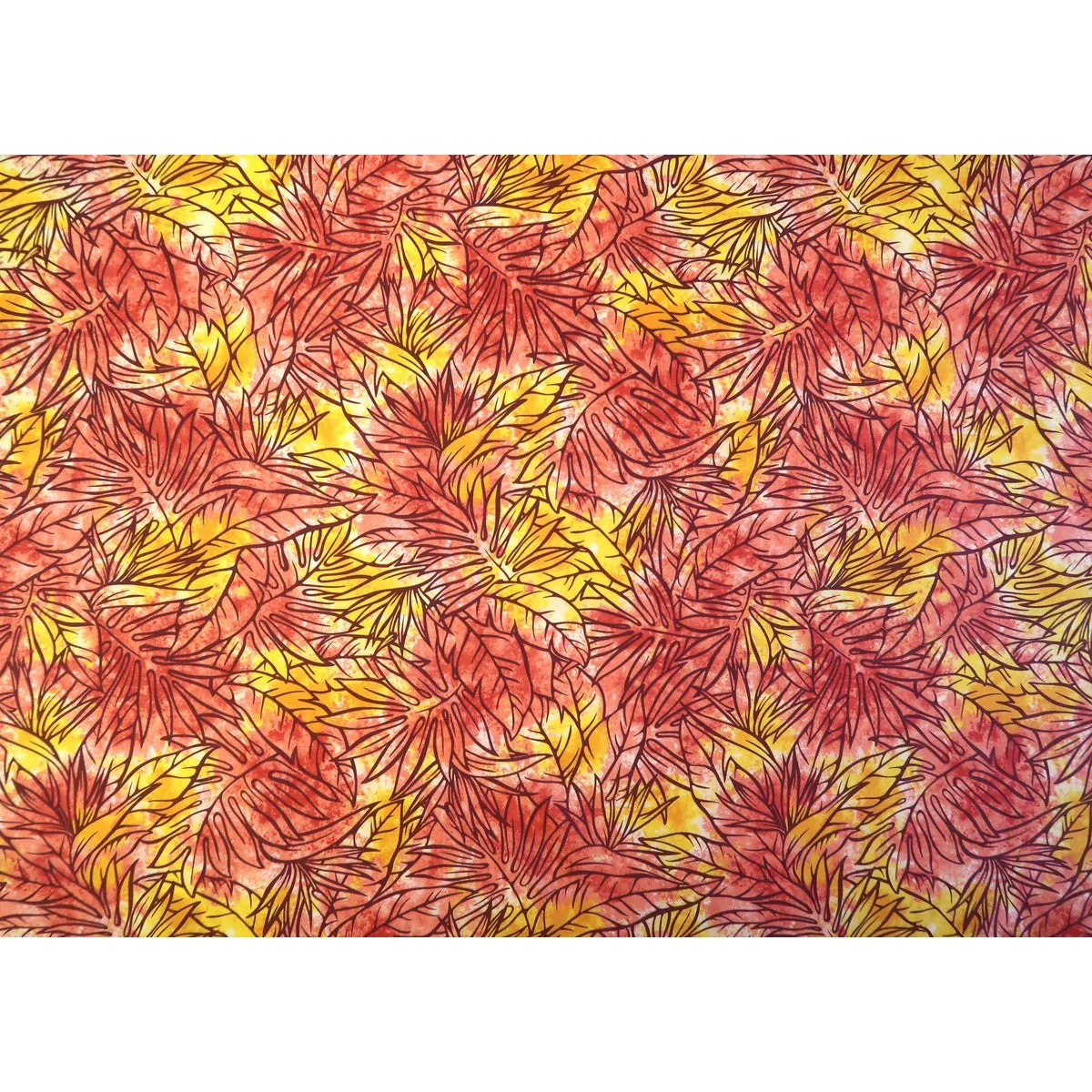 Dancing Leaf Orange Hawaiian Fabric YEL-0004C