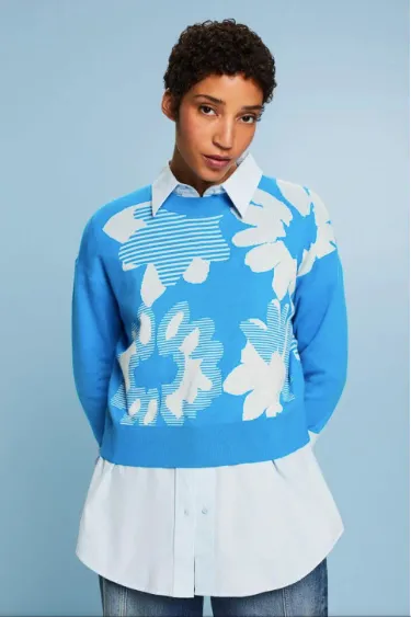 Esprit Floral Print Sweater | Turquoise