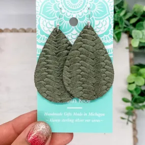 Fleece & Fancy | Army Green Leather Fishtail Earrings