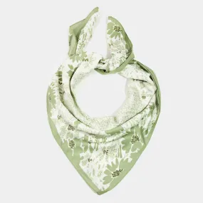 Floral Print Square Bandana - Green