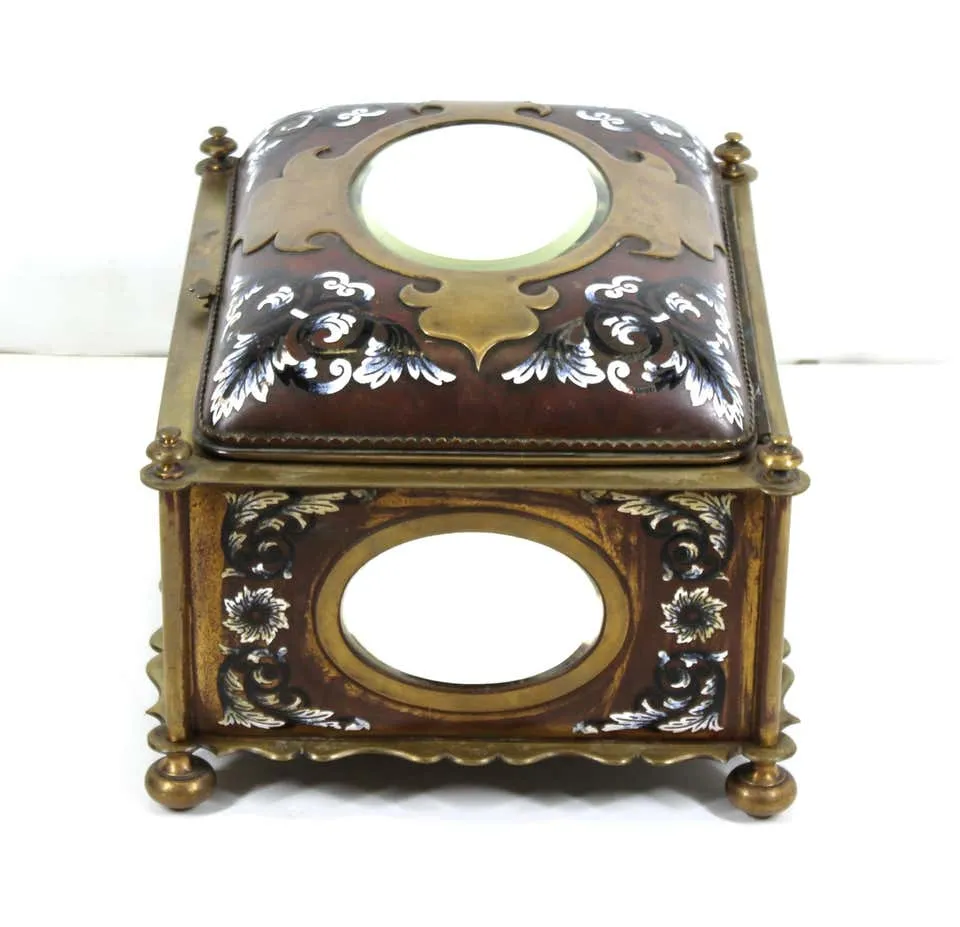 French Renaissance Revival Champleve Enamel Jewelry Box with Oval Mirror Inserts