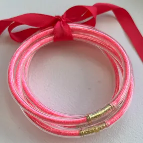 Hot Pink Glitter Jelly Bangle Stack