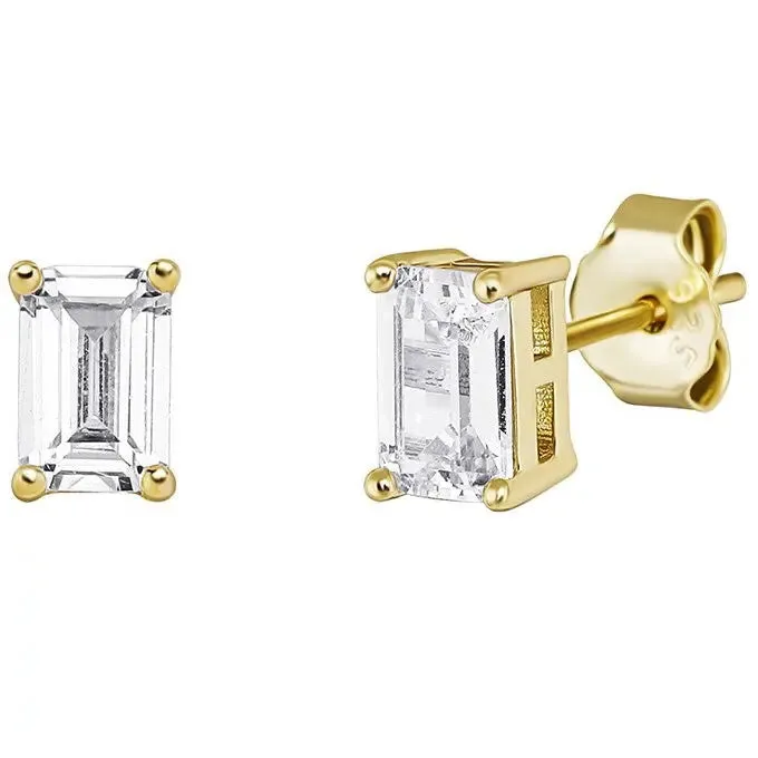 Iced Baguette Stud Earrings in Yellow Vermeil