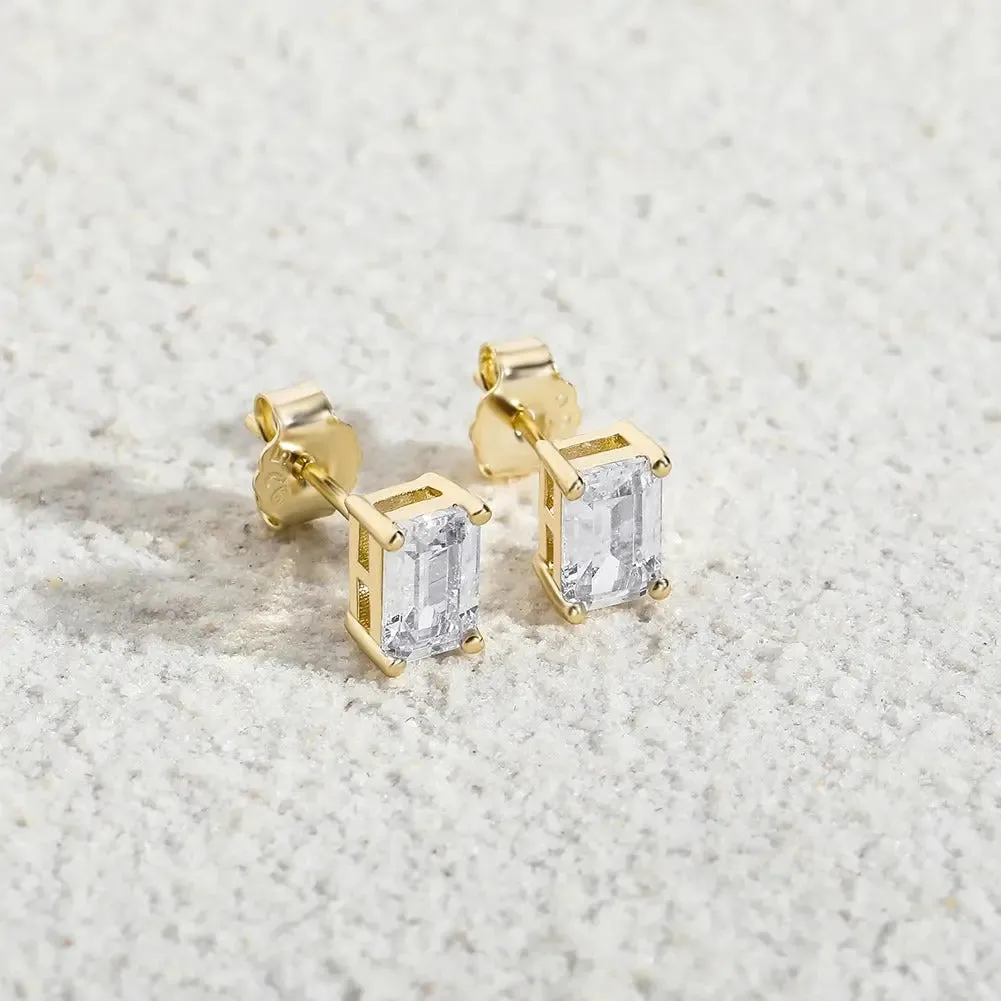 Iced Baguette Stud Earrings in Yellow Vermeil