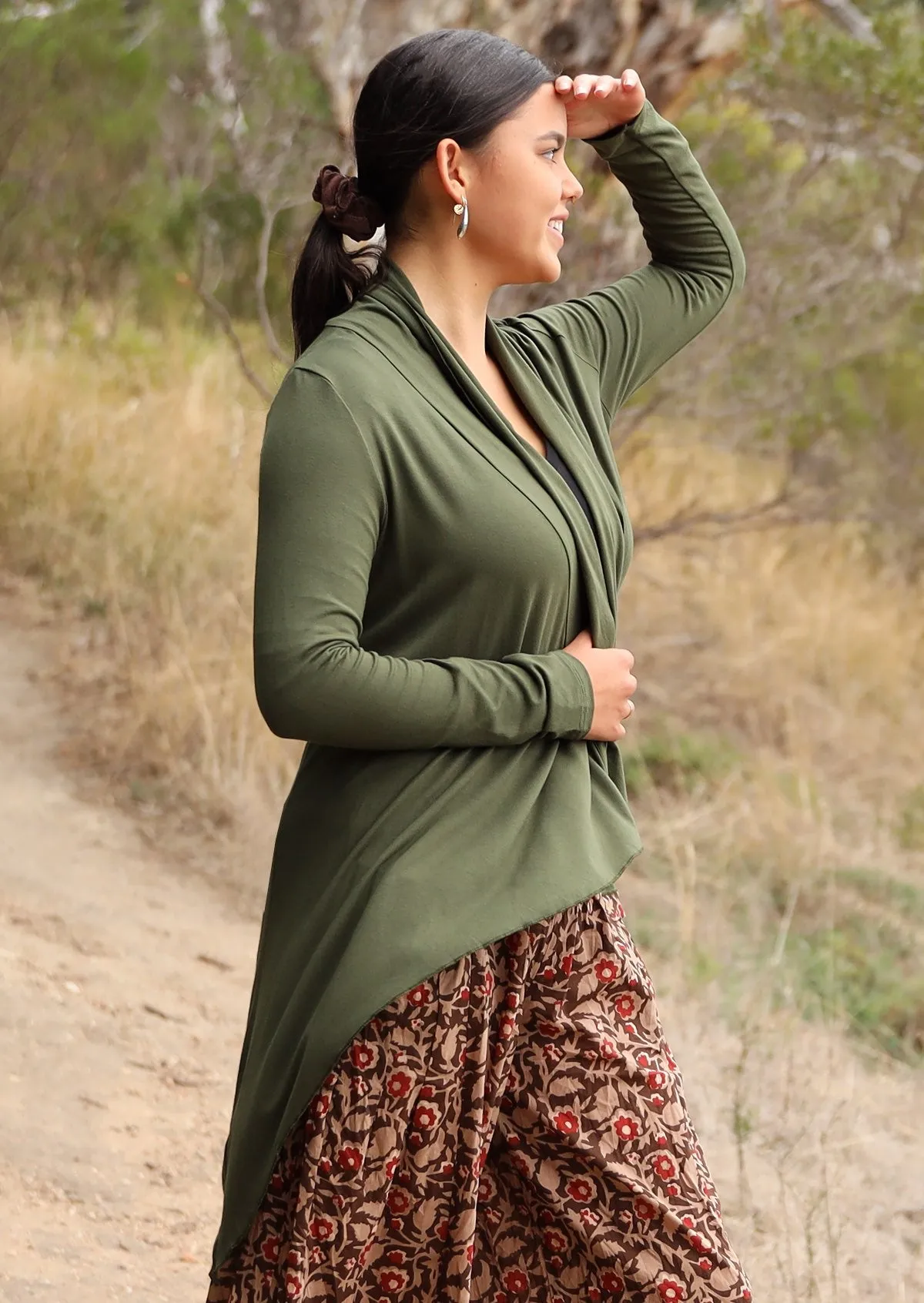 Irregular Hem Stretch Cardi Olive