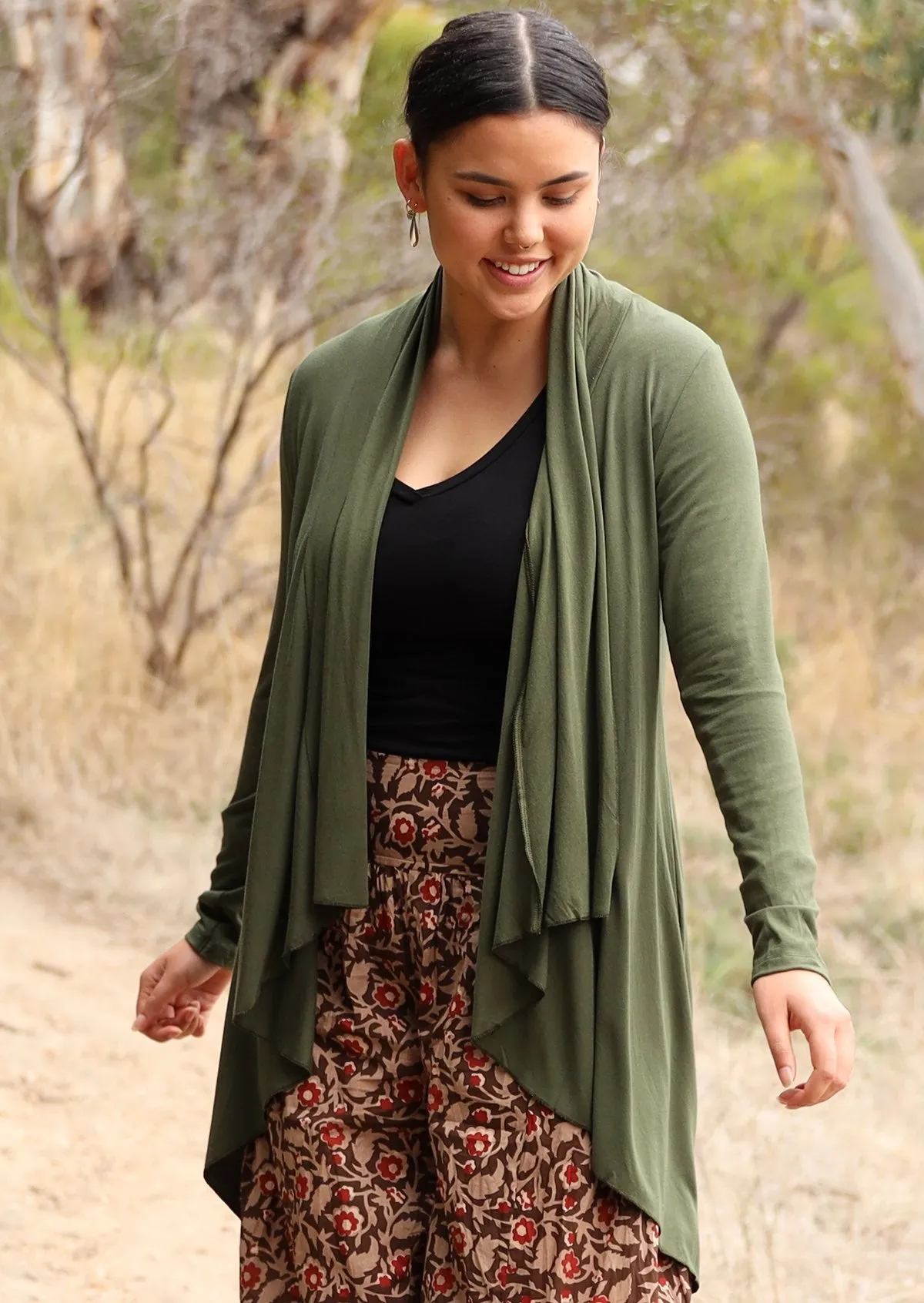 Irregular Hem Stretch Cardi Olive