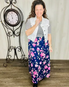 Julie Stripes & Floral Maxi Print Dress