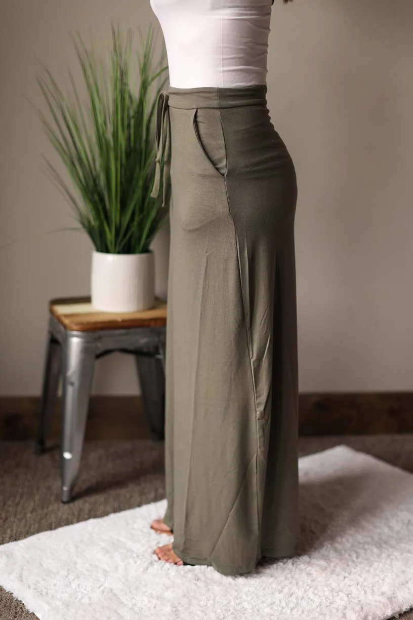 Light Olive Maxi Skirt With Pockets