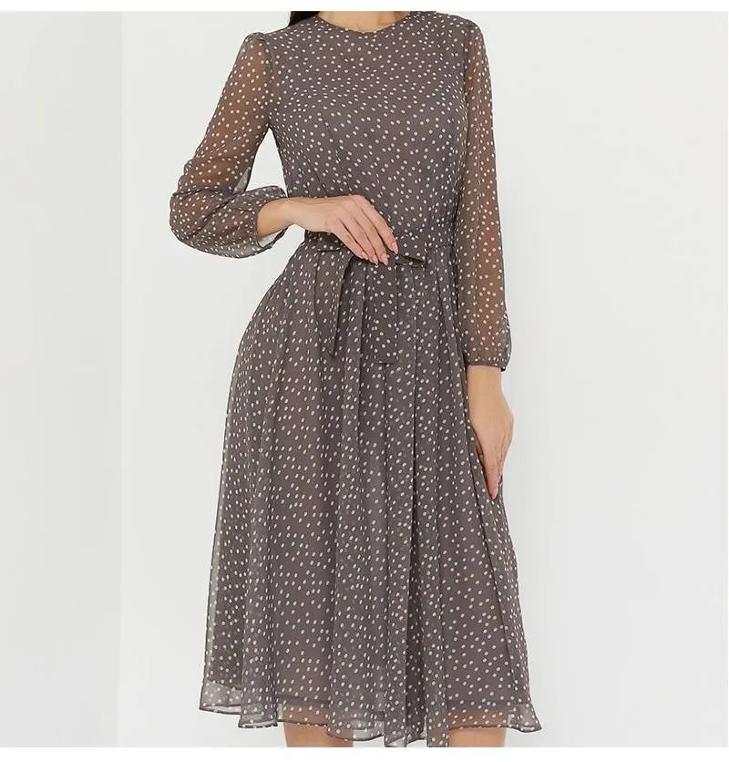 Long-Sleeved Polka Dot Dress