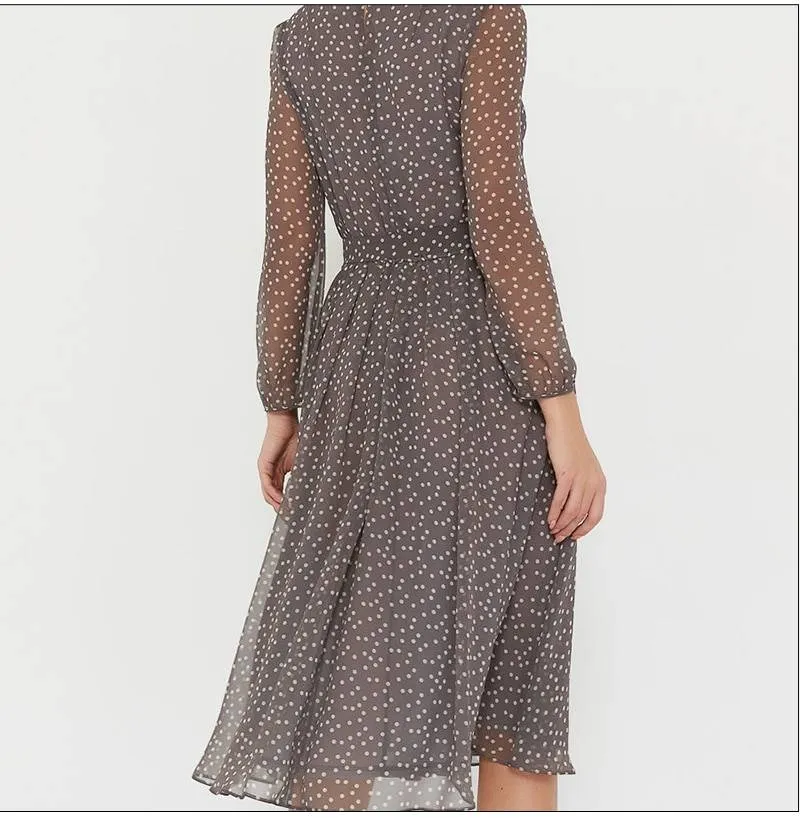 Long-Sleeved Polka Dot Dress