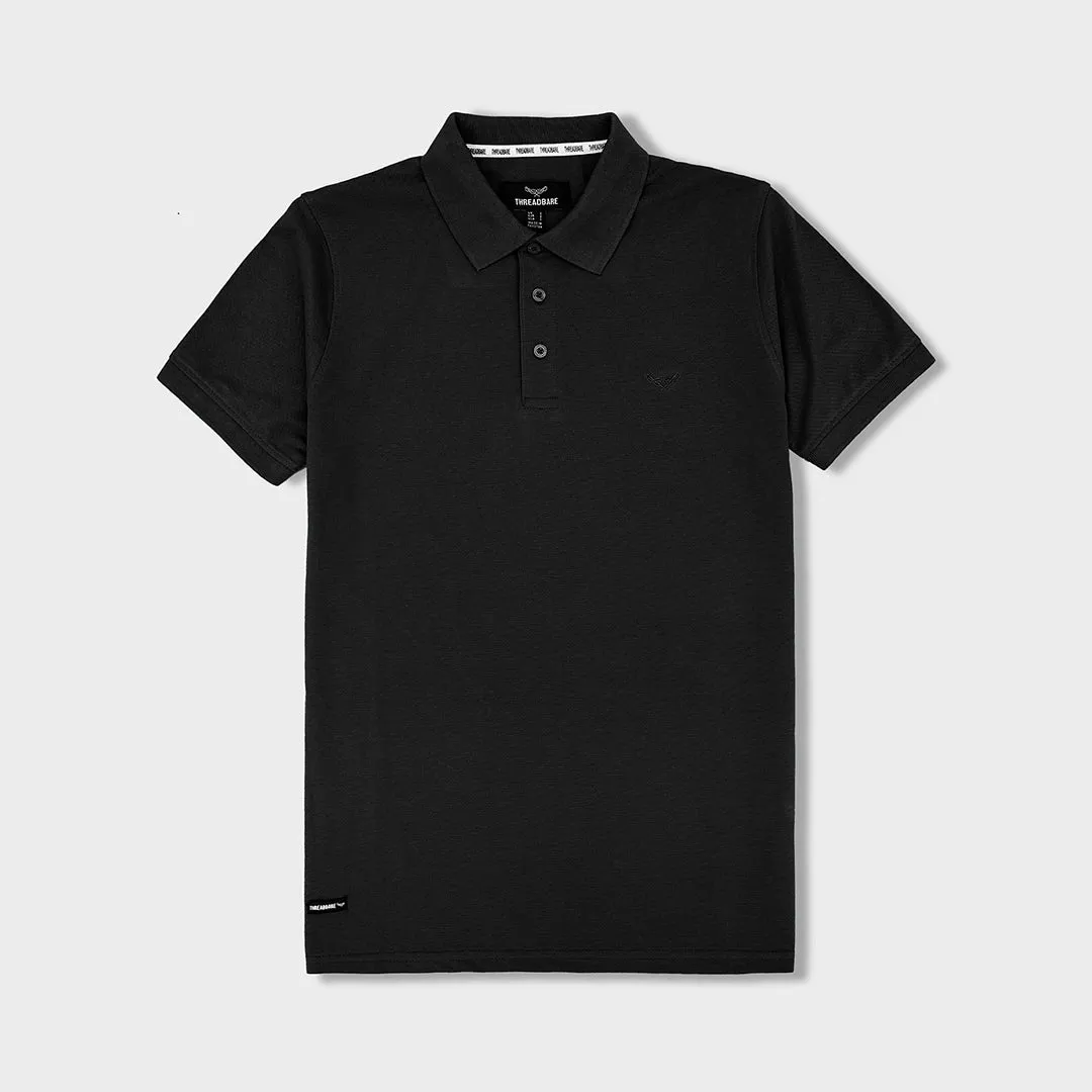 Men Slim Fit Embroidered Black Pique Polo Shirt