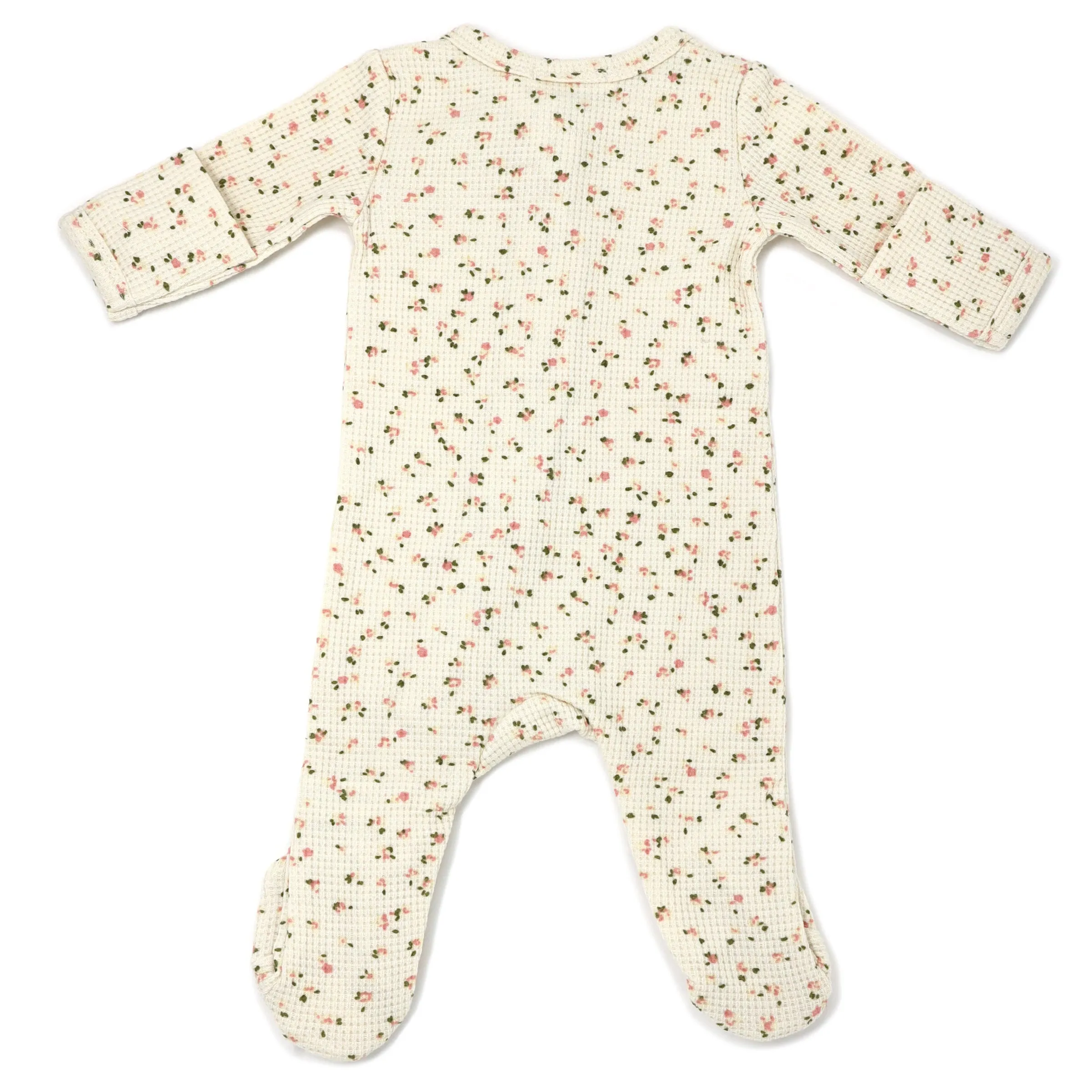 oh baby! Two Way Zipper Footie - Waffle Knit - Roses - Cream